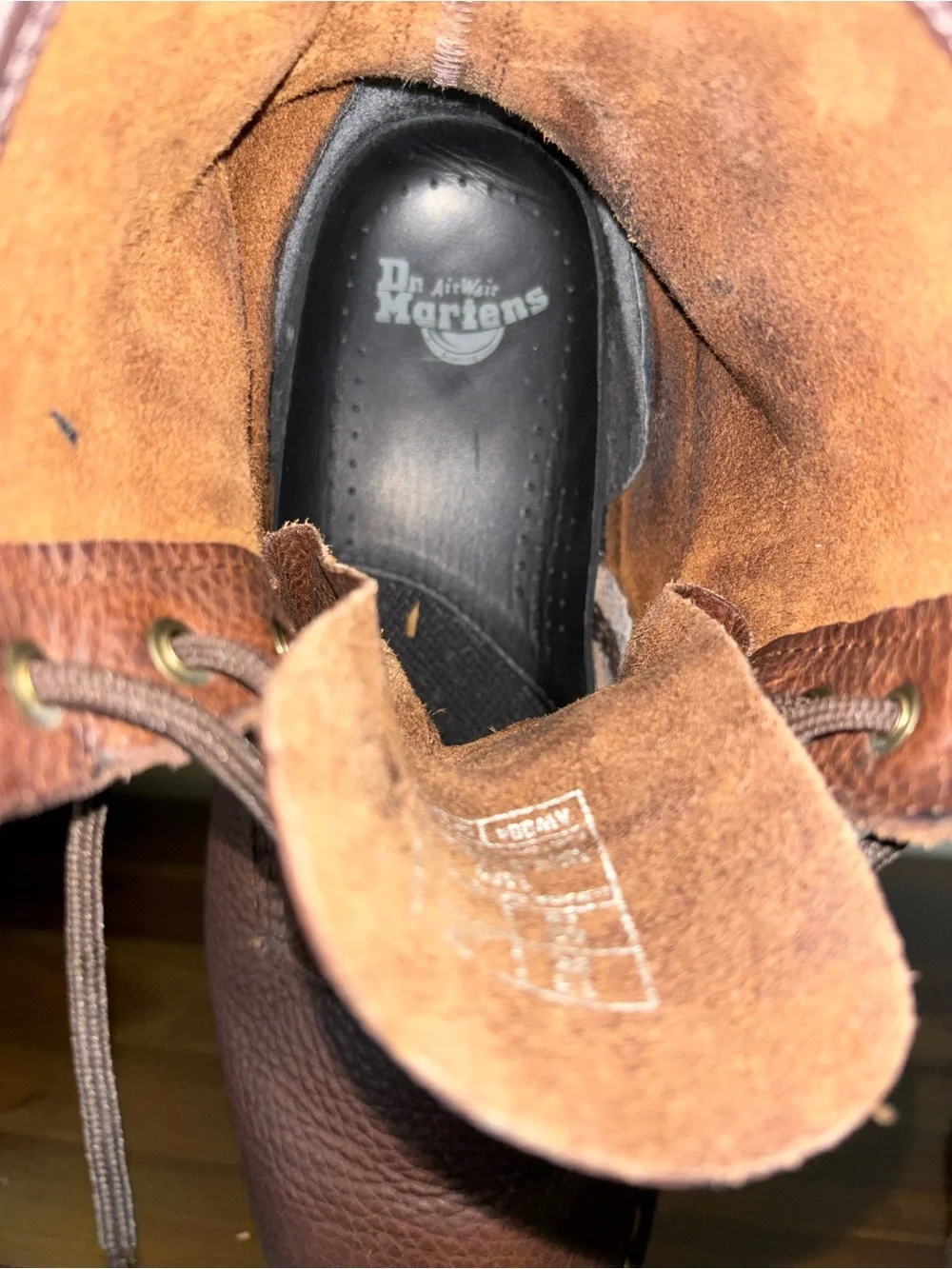 Dr. Martens Brown Leather 8-Eye Lace-Up Boots with Yellow Stitching